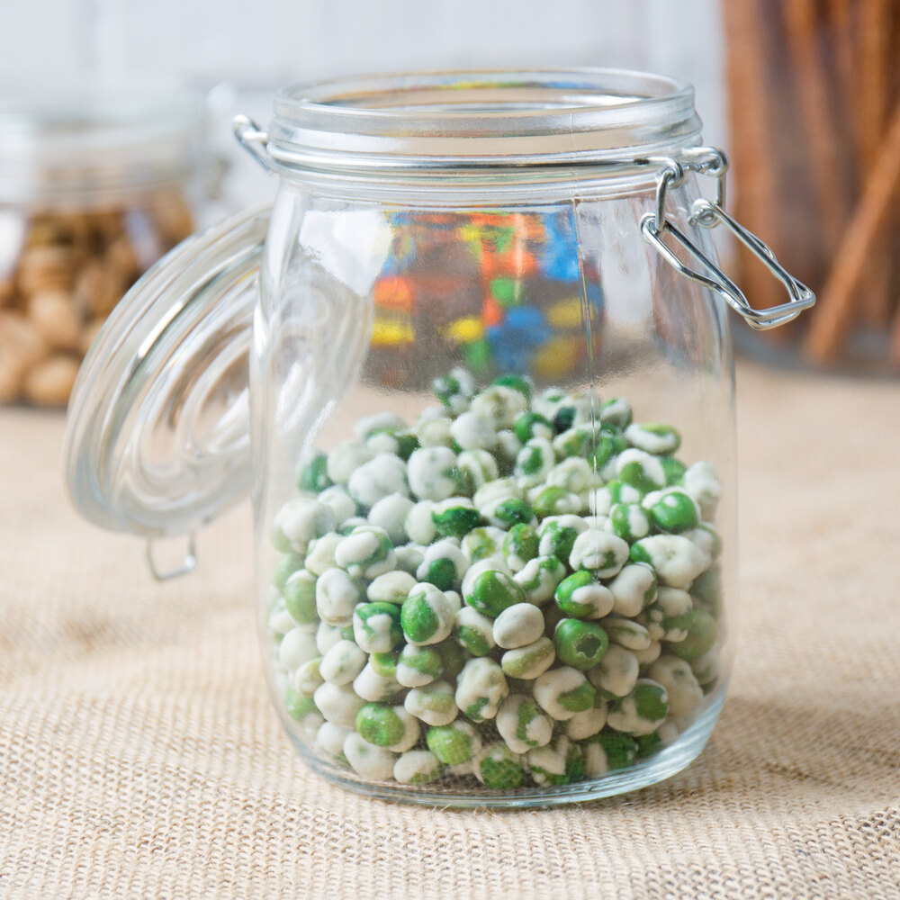 Choice 34 oz. Hinge Top Glass Storage Jar 4/Pack