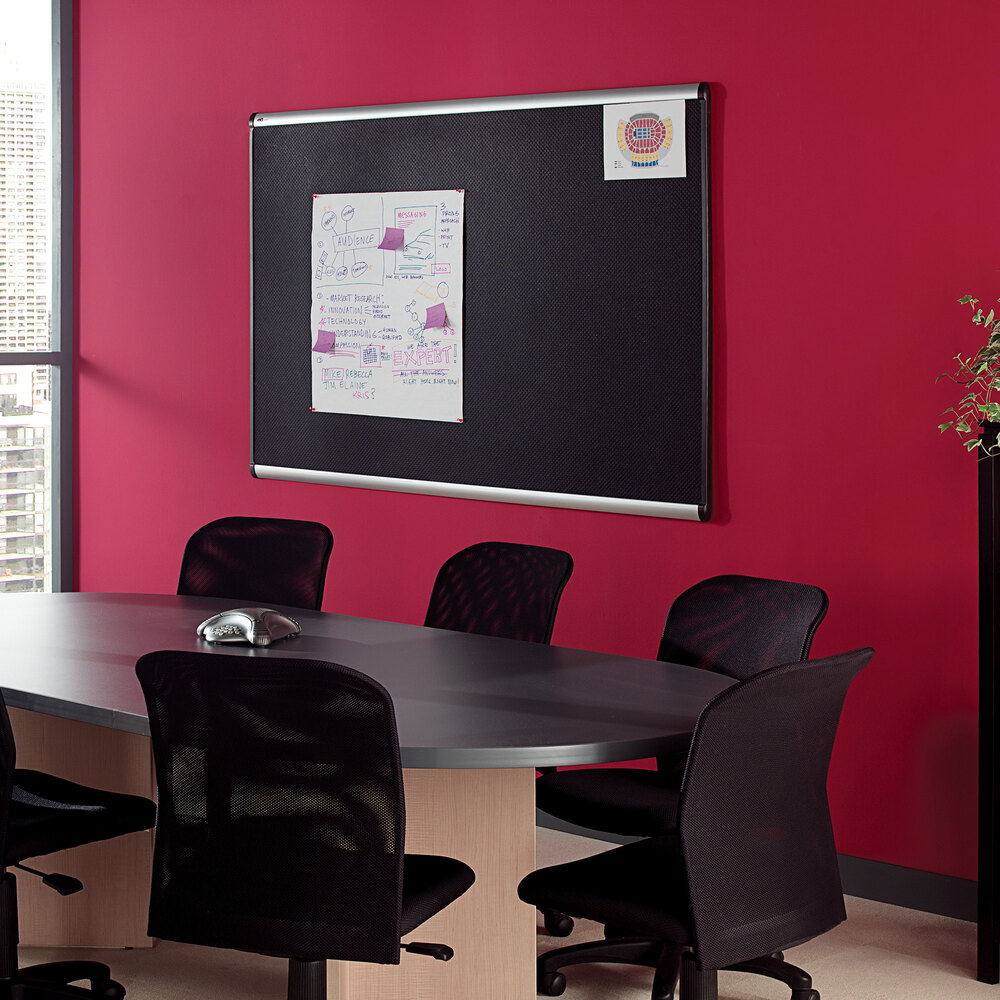 Quartet B343A 24" x 36" Black Embossed Foam Bulletin Board with Silver