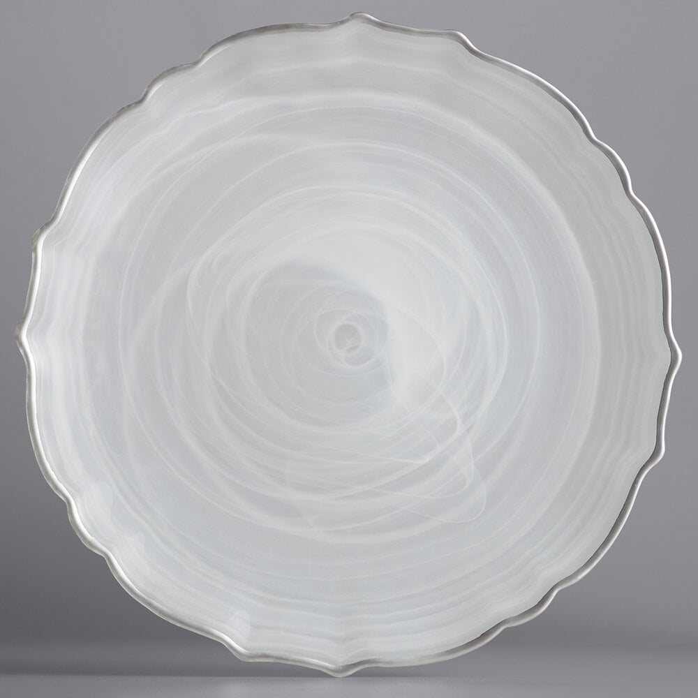 Jay Companies Empire White Alabaster Glass Charger Plate With Gold Rim By American Atelier main image 1