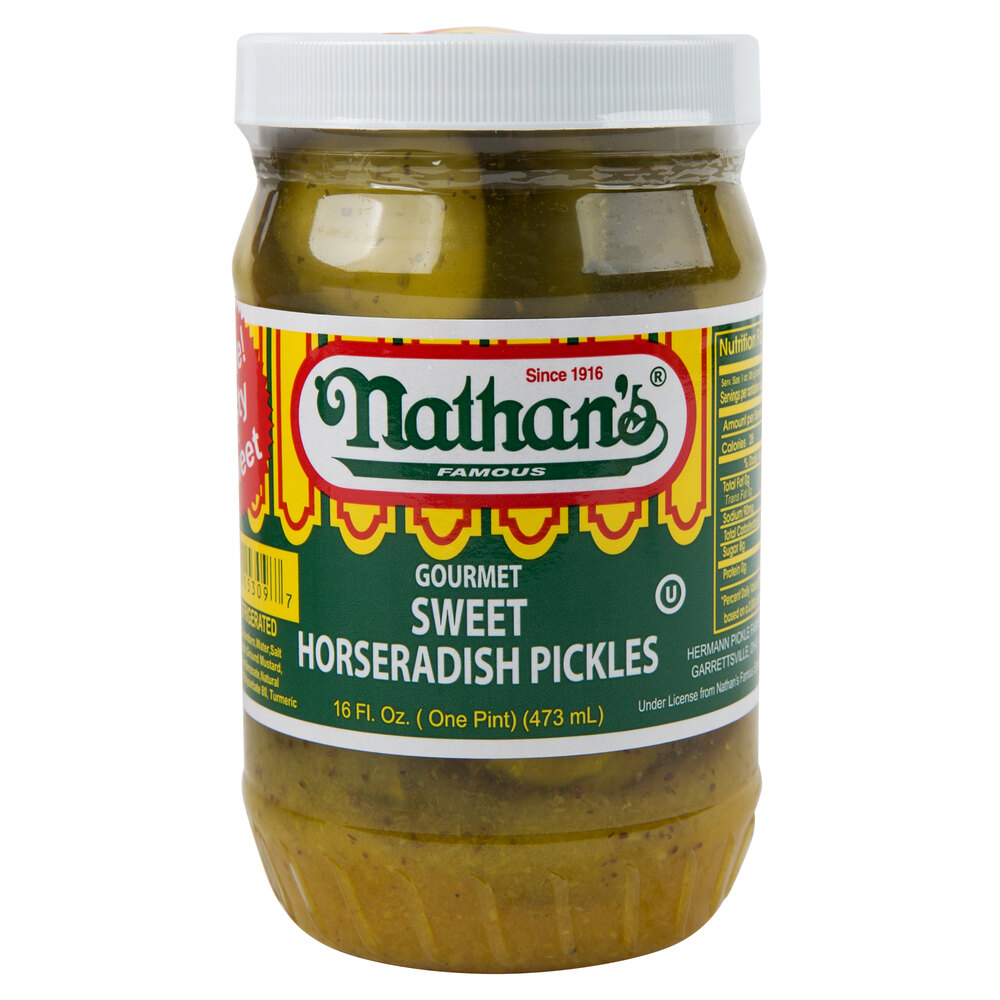 Nathan's Famous 16 oz. Sweet Horseradish Pickle Slices 12/Case