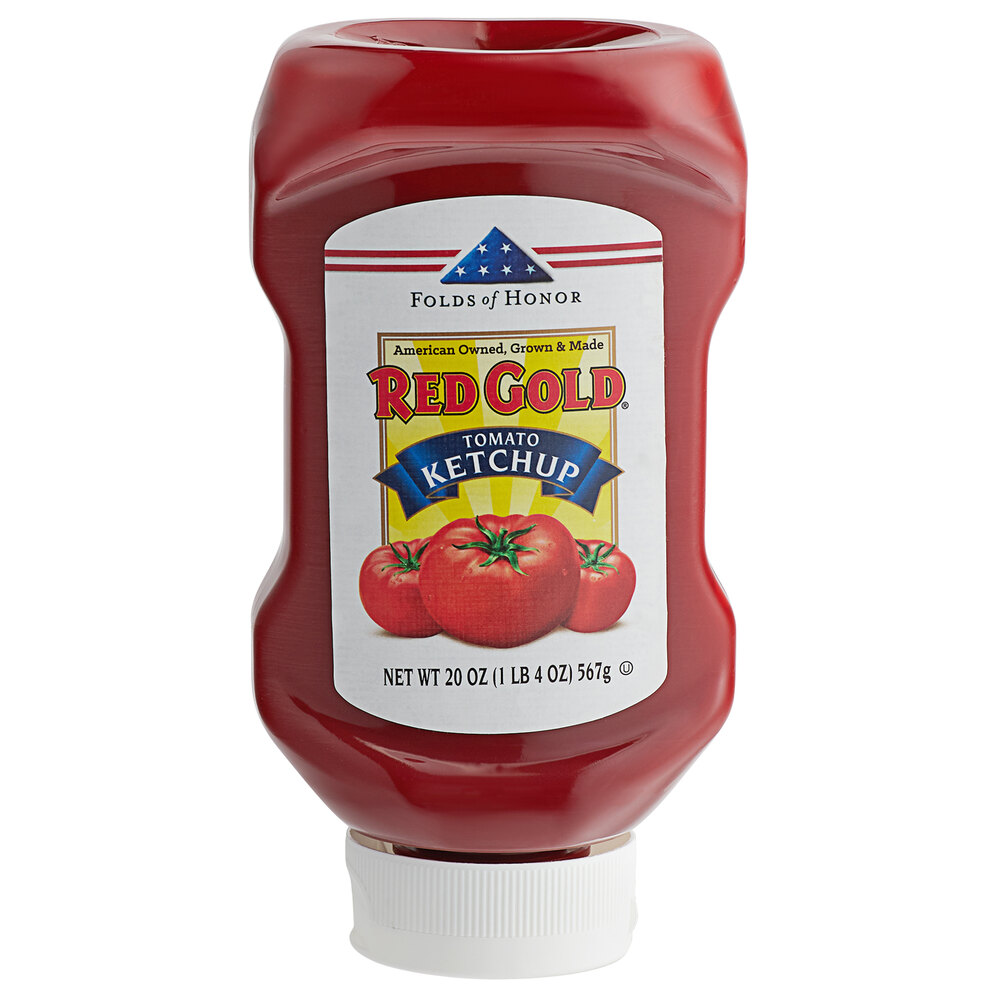 Red Gold Tomato Ketchup in 20 oz. Upside Down Squeeze Bottles 25/Case