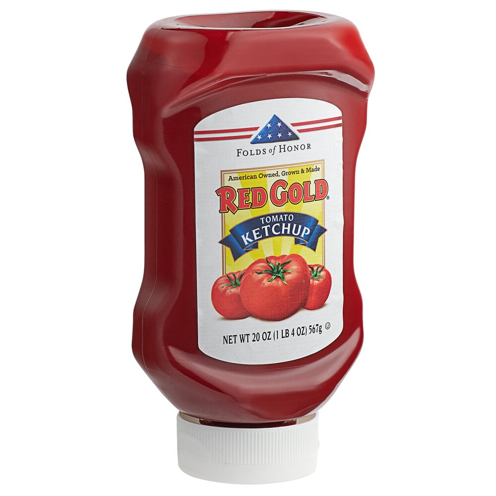 Red Gold Tomato Ketchup in 20 oz. Upside Down Squeeze Bottles - 25/Case