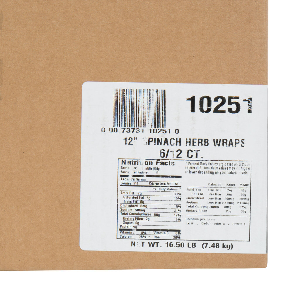 Mission 12Pack 12" Spinach Herb Tortilla Wraps 6/Case