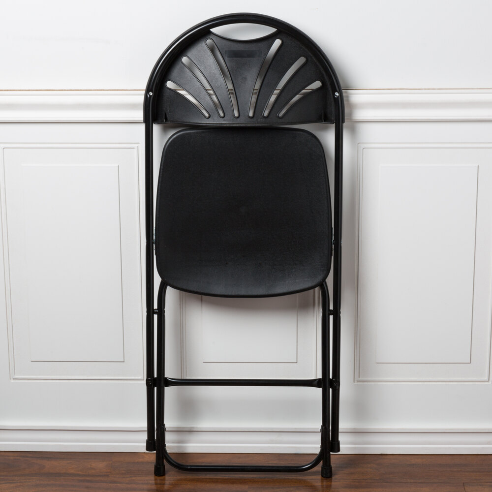 Lancaster Table & Seating Black Plastic Fan Back Folding Chair