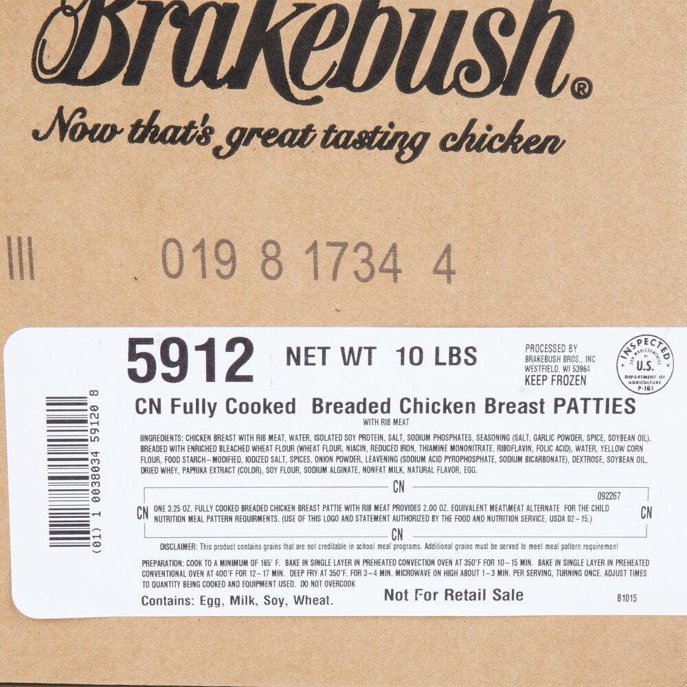 Brakebush 3.25 oz. Fully Cooked Breaded Chicken Breast Patties
