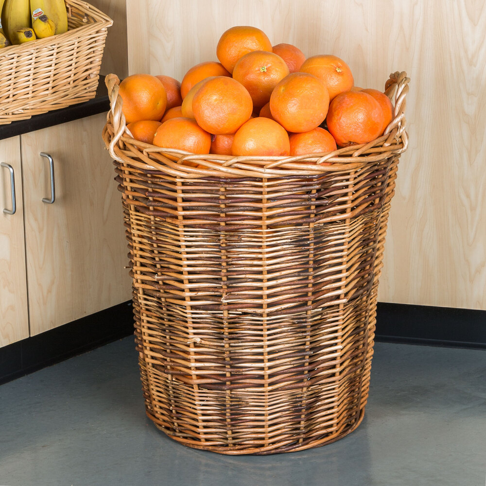 Dark Round Wicker Display Basket with Handles 20" x 22"