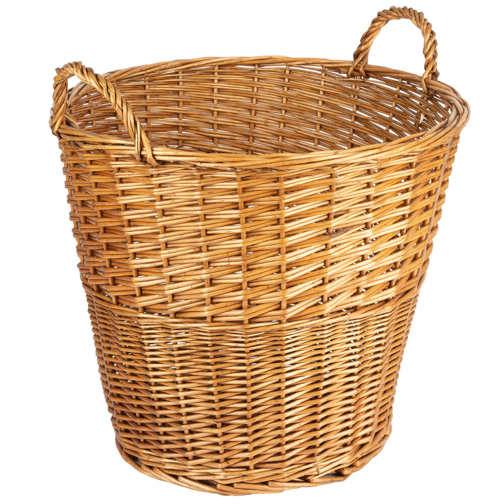 Natural Round Wicker Display Basket with Handles