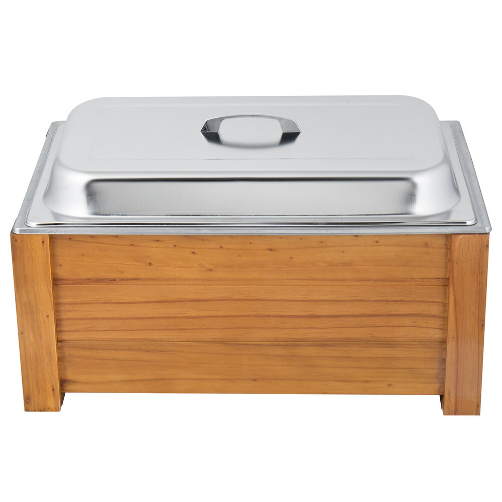 Choice 8.3 Qt. Full Size Wood Chafer with Pine Wood Stand and Stainless ...