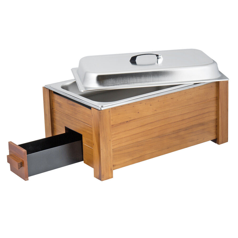 Choice 8.3 Qt. Full Size Wood Chafer with Pine Wood Stand and Stainless ...