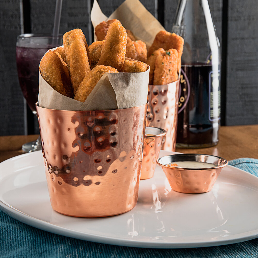 Choice 14 oz. Hammered Copper Stainless Steel Appetizer / French Fry