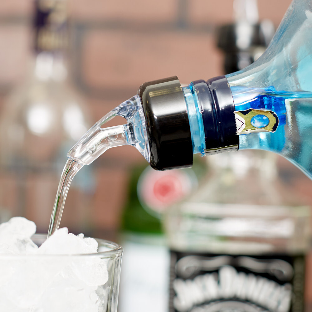 .875 oz. Clear Spout / Blue Tail Measured Liquor Pourer with Collar