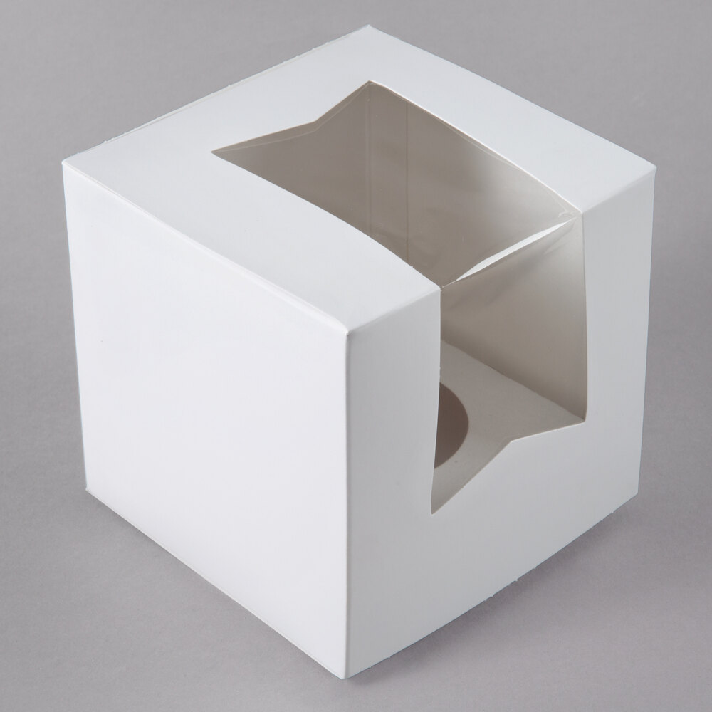 4 1/2" x 4 1/2" x 4 1/2" White Jumbo Window Cupcake / Muffin Box with 1