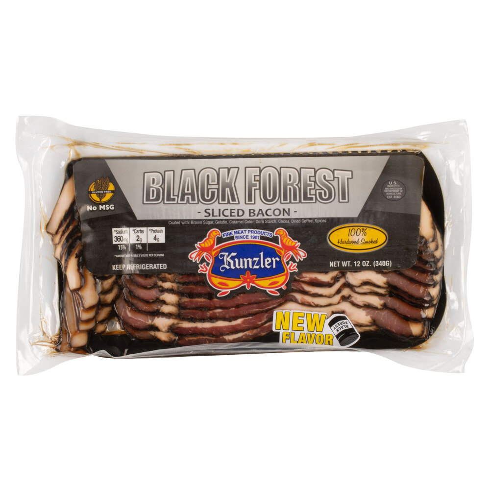 Kunzler Black Forest Bacon 12 Oz Hardwood Smoked Sliced Bacon 16 Case