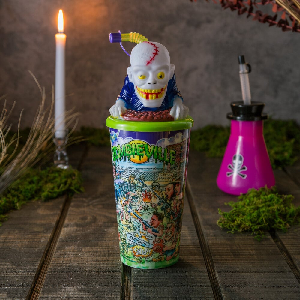 32 oz Tall Plastic  Zombie Design Souvenir  Cup with Straw 