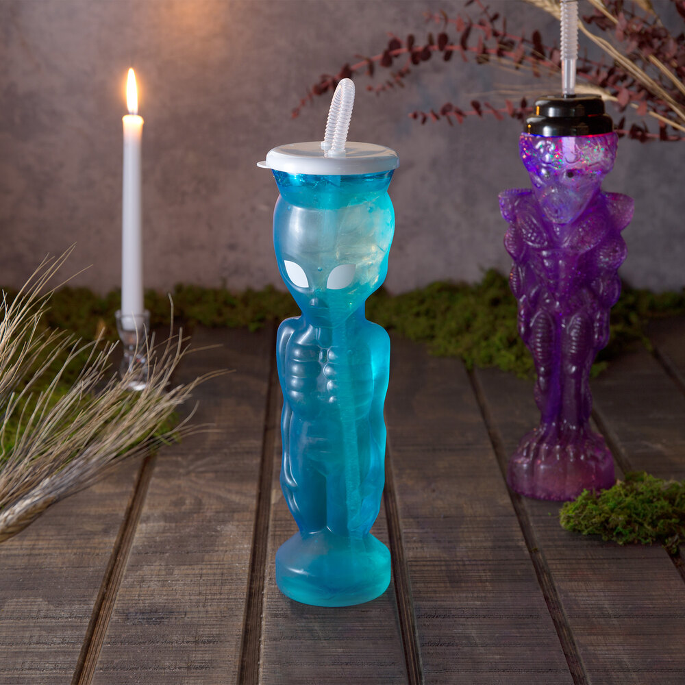 28 oz. Blue Alien Bottle with Lid and Straw 36/Case