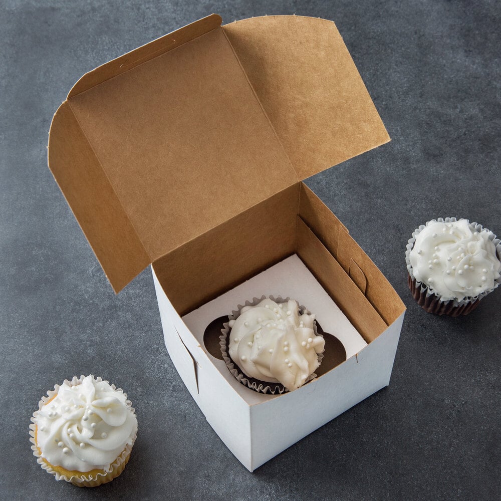 4" x 4" x 4" White Cupcake / Muffin Box with 1 Slot Reversible Insert