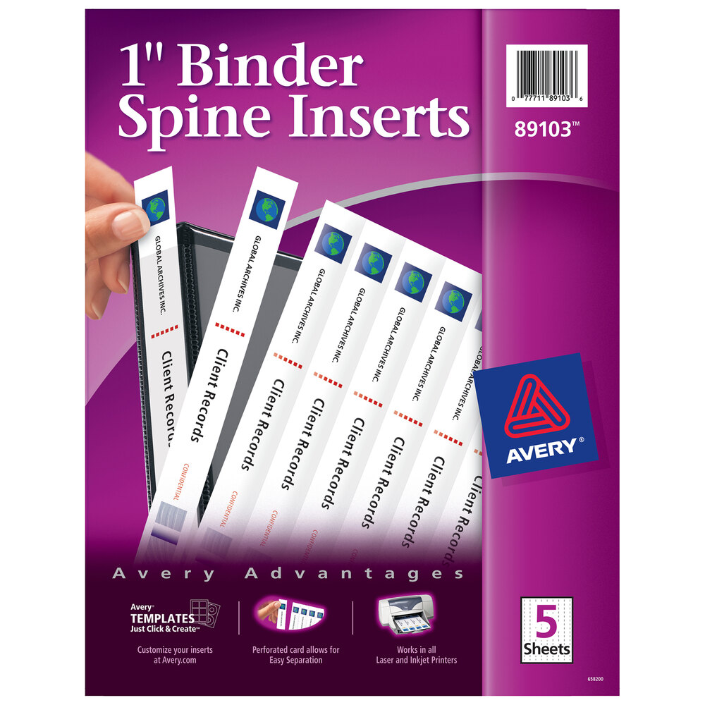 Avery 89103 White 1" Binder Spine Insert 40/Pack