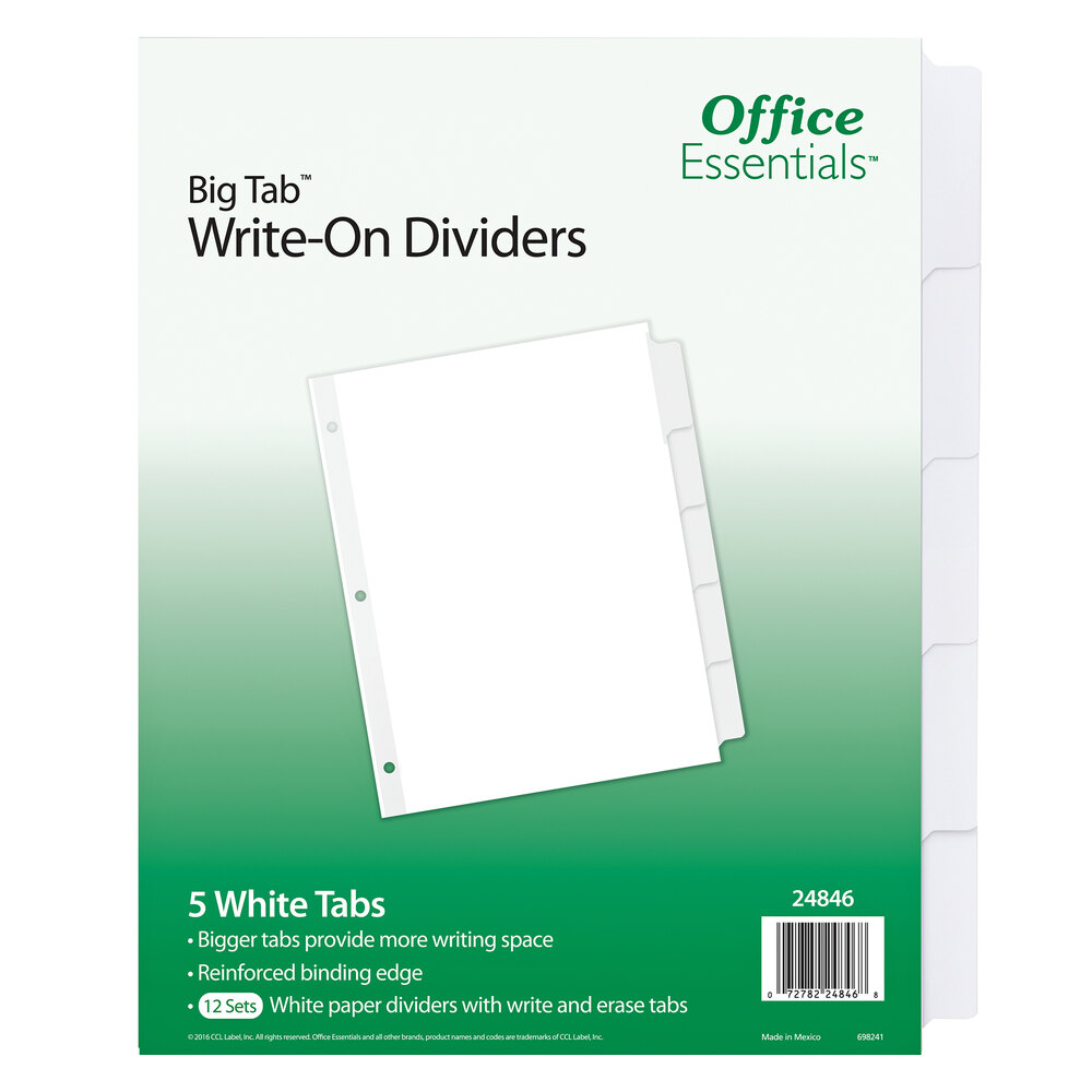 Avery 24846 Office Essentials Big Tab 5Tab White WriteOn Divider Set