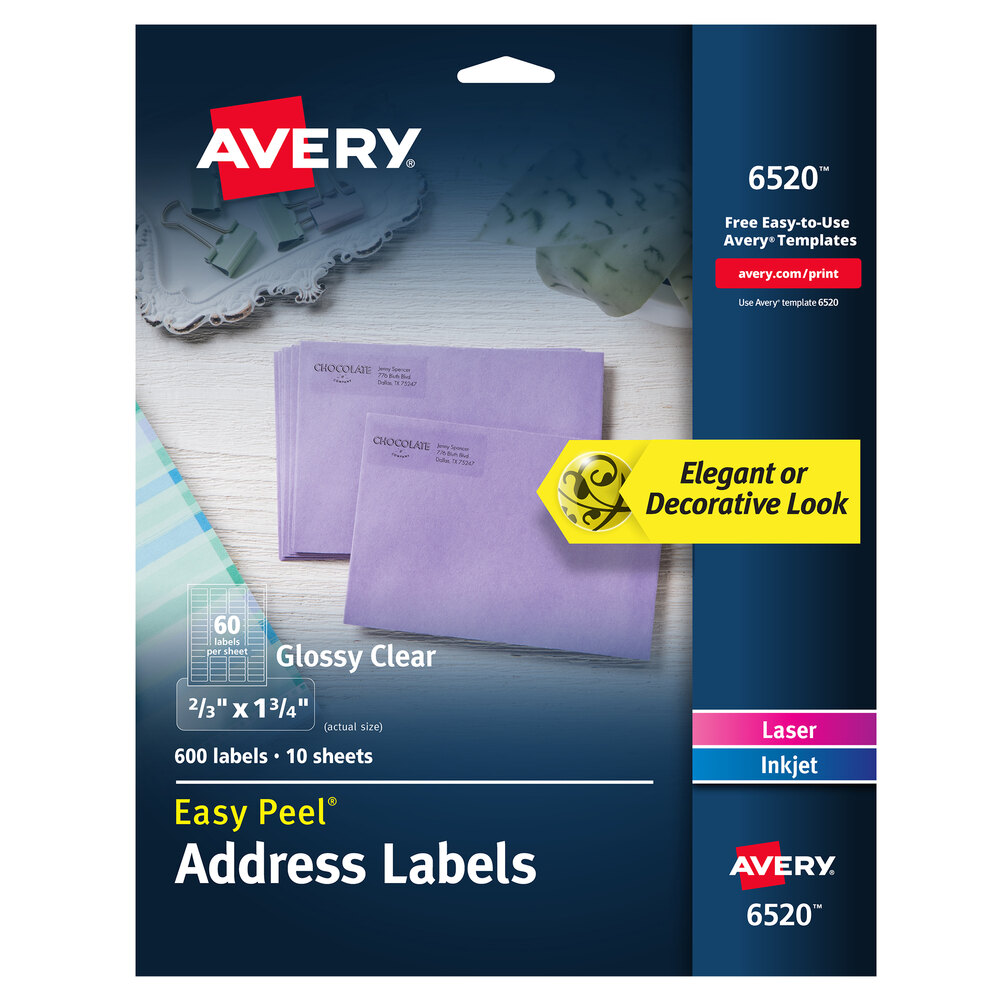 Avery 06520 2/3" x 1 3/4" Glossy Clear Easy Peel Permanent Printable