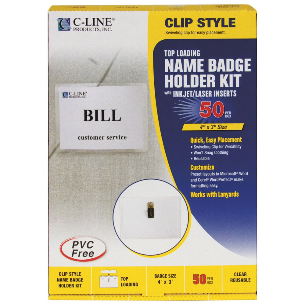 CLine Products 95543 4" x 3" Matte Top Load ClipOn Name Badge Holder