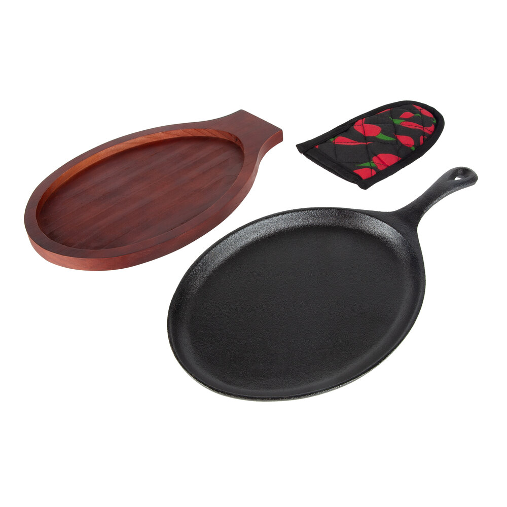 Valor 9 1/4" X 7" Oval Pre-Seasoned Cast Iron Fajita Skillet With ...