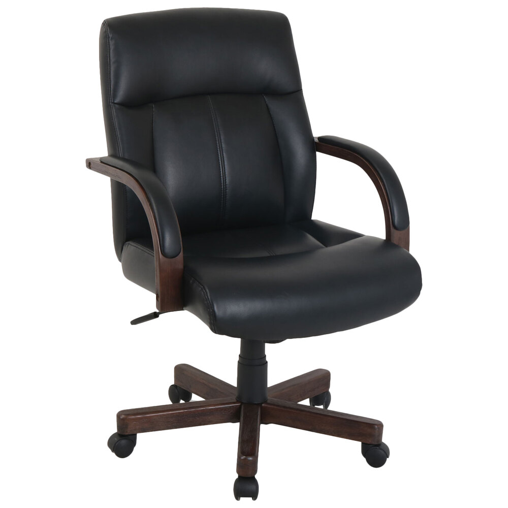 Alera ALEKA641MB Dorian Series Black Leather / Wood Trim Office Chair