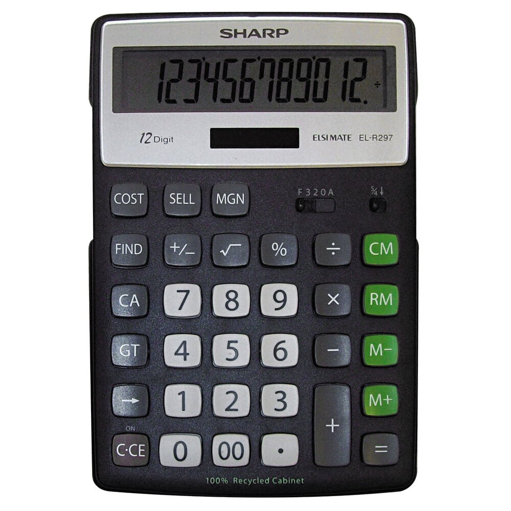 Sharp EL-R297BBK 5 1/4" X 7 7/8" 12-Digit Extra Large Desktop Calculator