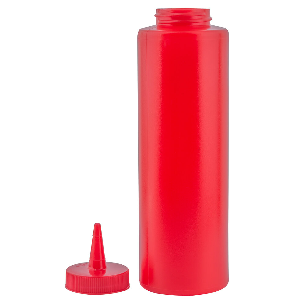 Tablecraft 112K 12 oz. Red Cone Tip Squeeze Bottle with 38 mm Opening 12/Pack