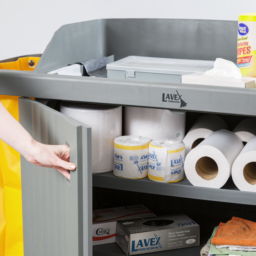 Locking Storage Cart w/ Wheels (Lavex 3Shelf Housekeeping Cart)