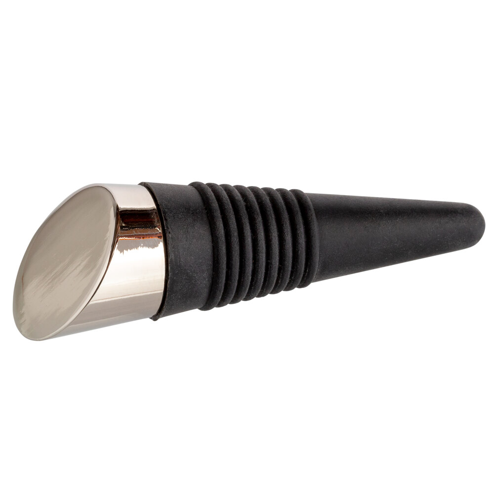Black and chrome tapered wine bottle stopper with flexible seal