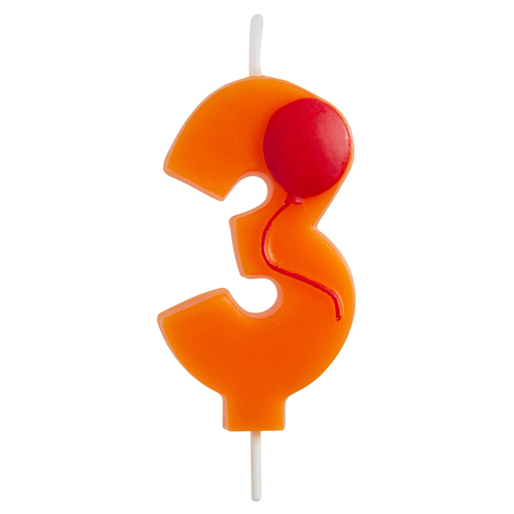 Creative Converting 104203 3" Orange "3" Birthday Candle with Red Balloon