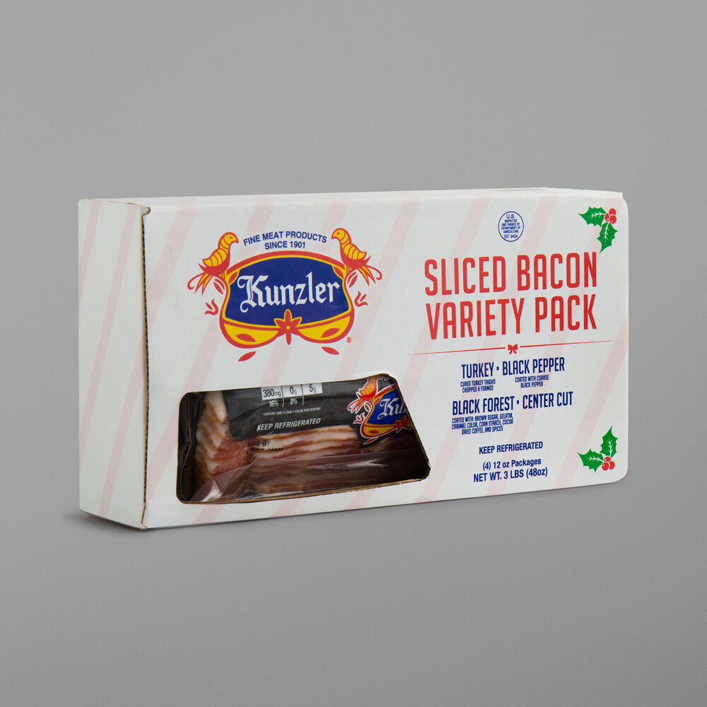 Kunzler 3 lb. Sliced Bacon Variety Pack 8/Case