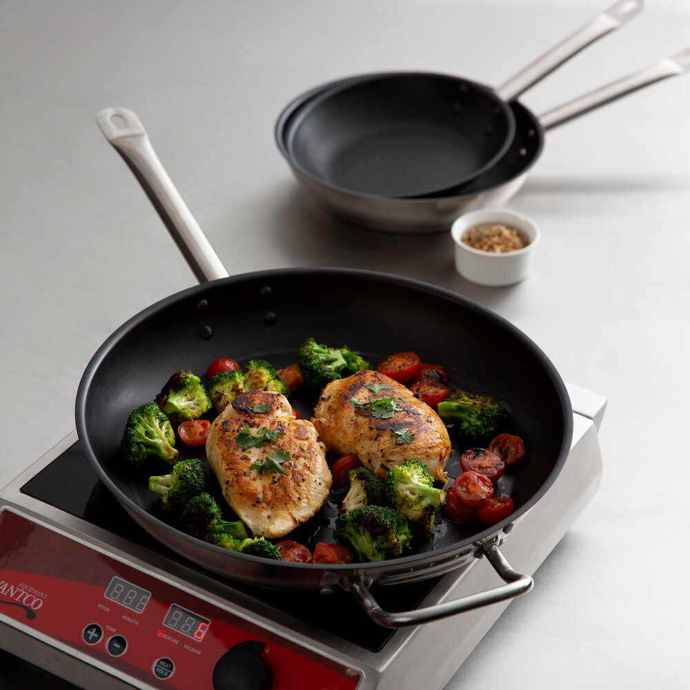 Vigor SS1 Series 3-Piece Induction Ready Stainless Steel Non-Stick Fry Pan Set - 8", 9 1/2", and 12" Frying Pans