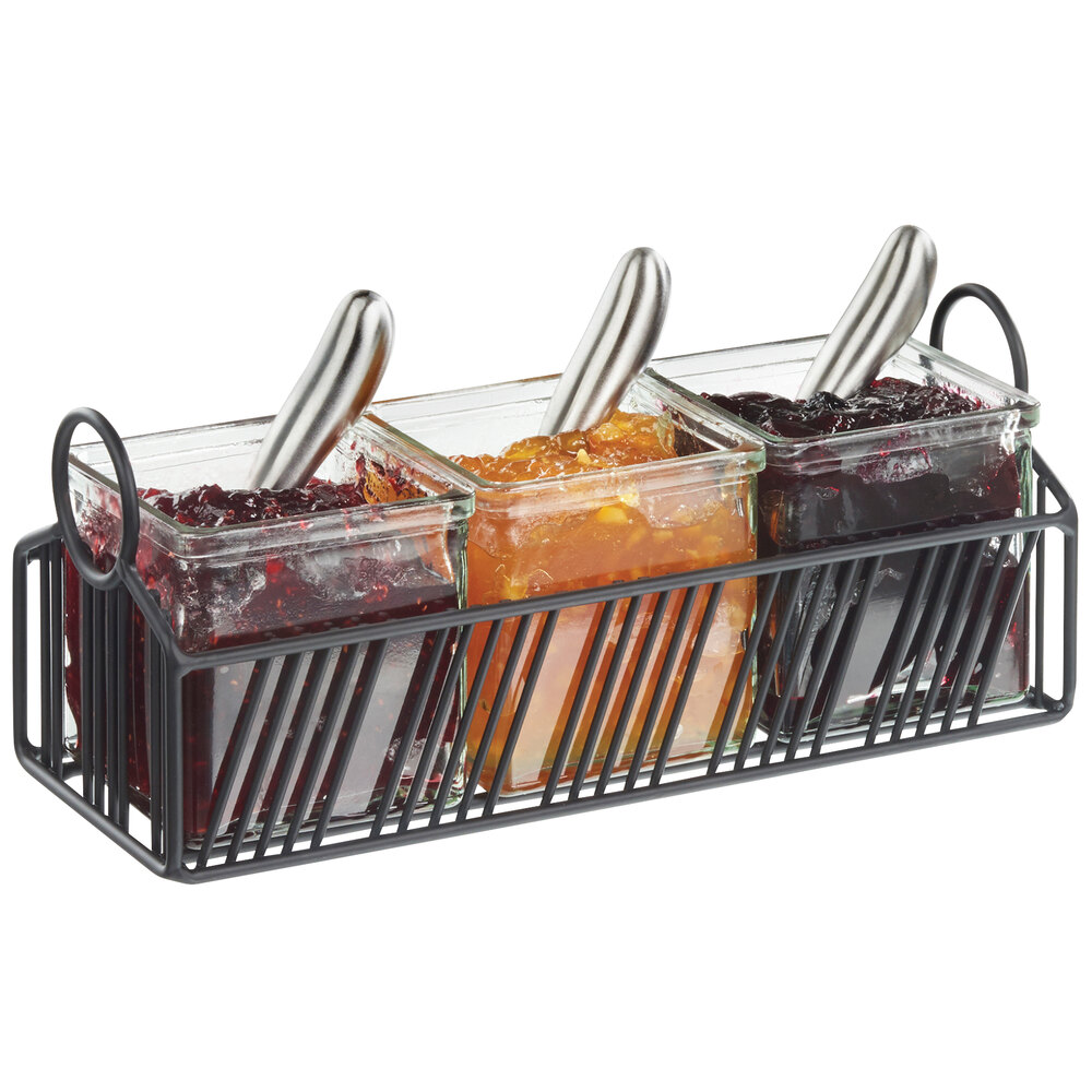 CalMil 4101313 Portland Black Condiment Organizer with 3 Glass Jars