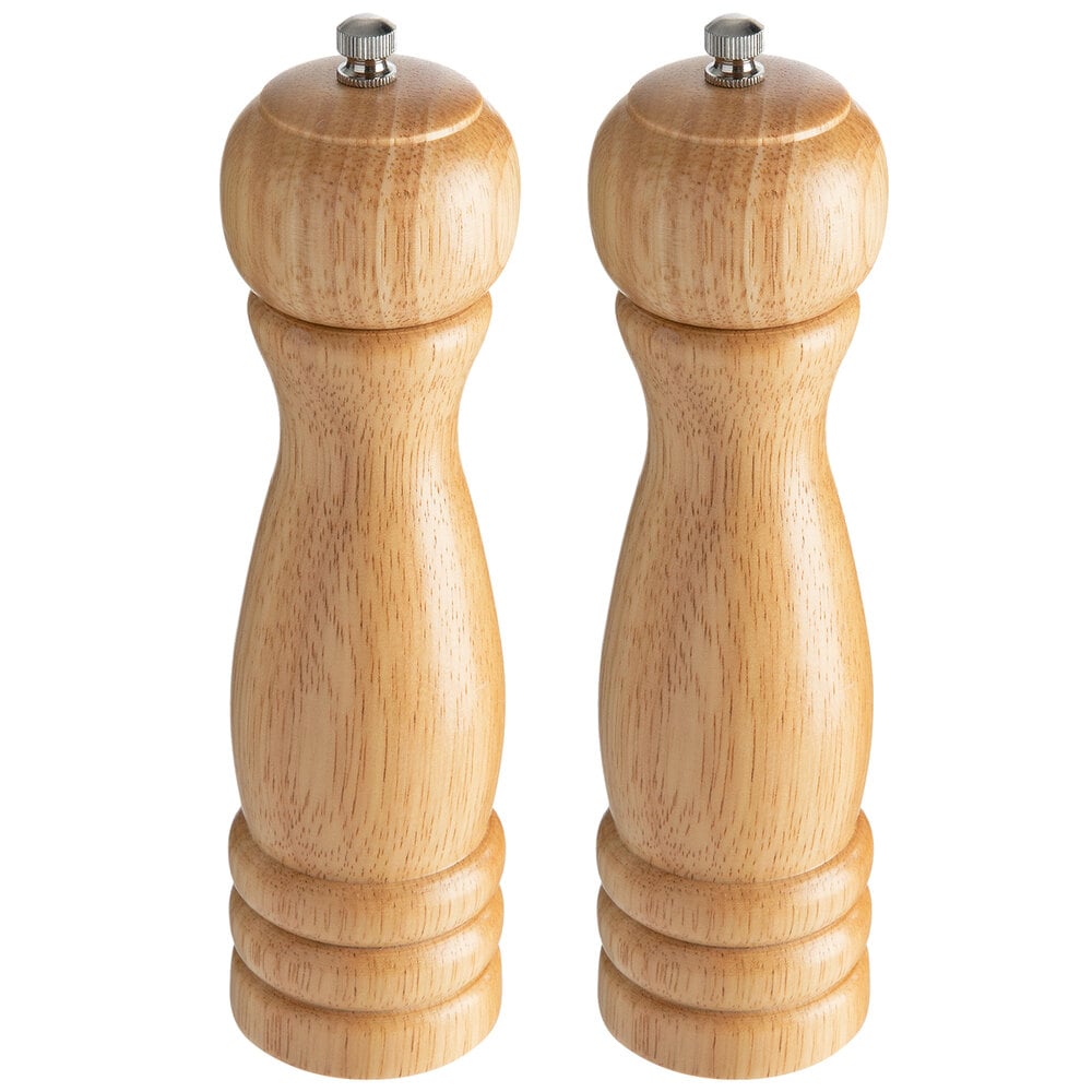 Choice 8" Matte Natural Wooden Salt / Pepper Mill 2/Set