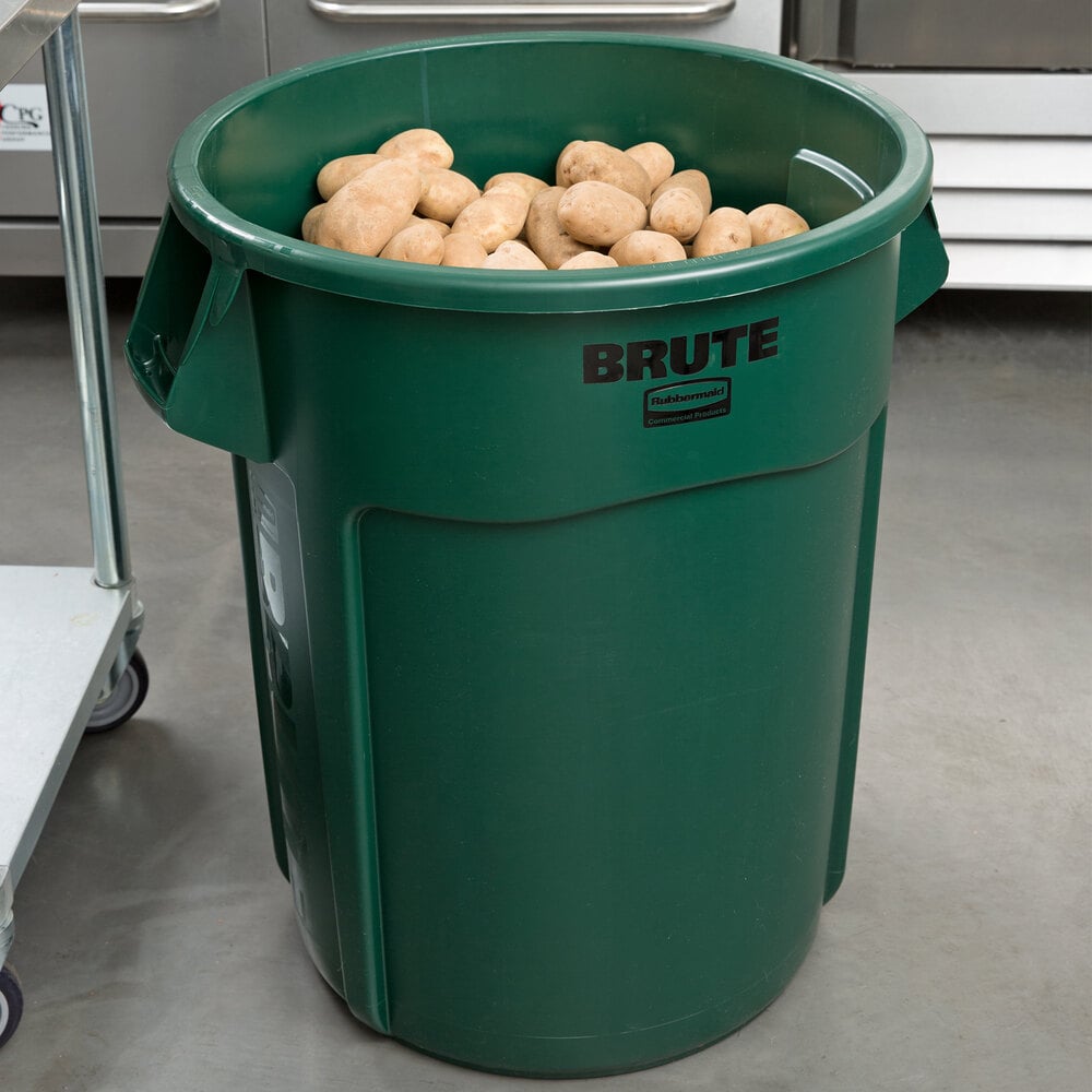 RubbermaidFG265500DGRN BRUTE Green 55 Gallon Round Trash Can