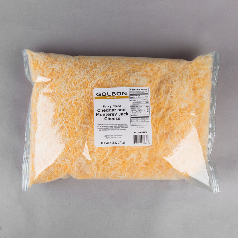 5 lb. Bag Fancy Shred Cheddar and Monterey Jack Cheese Blend - 4/Case