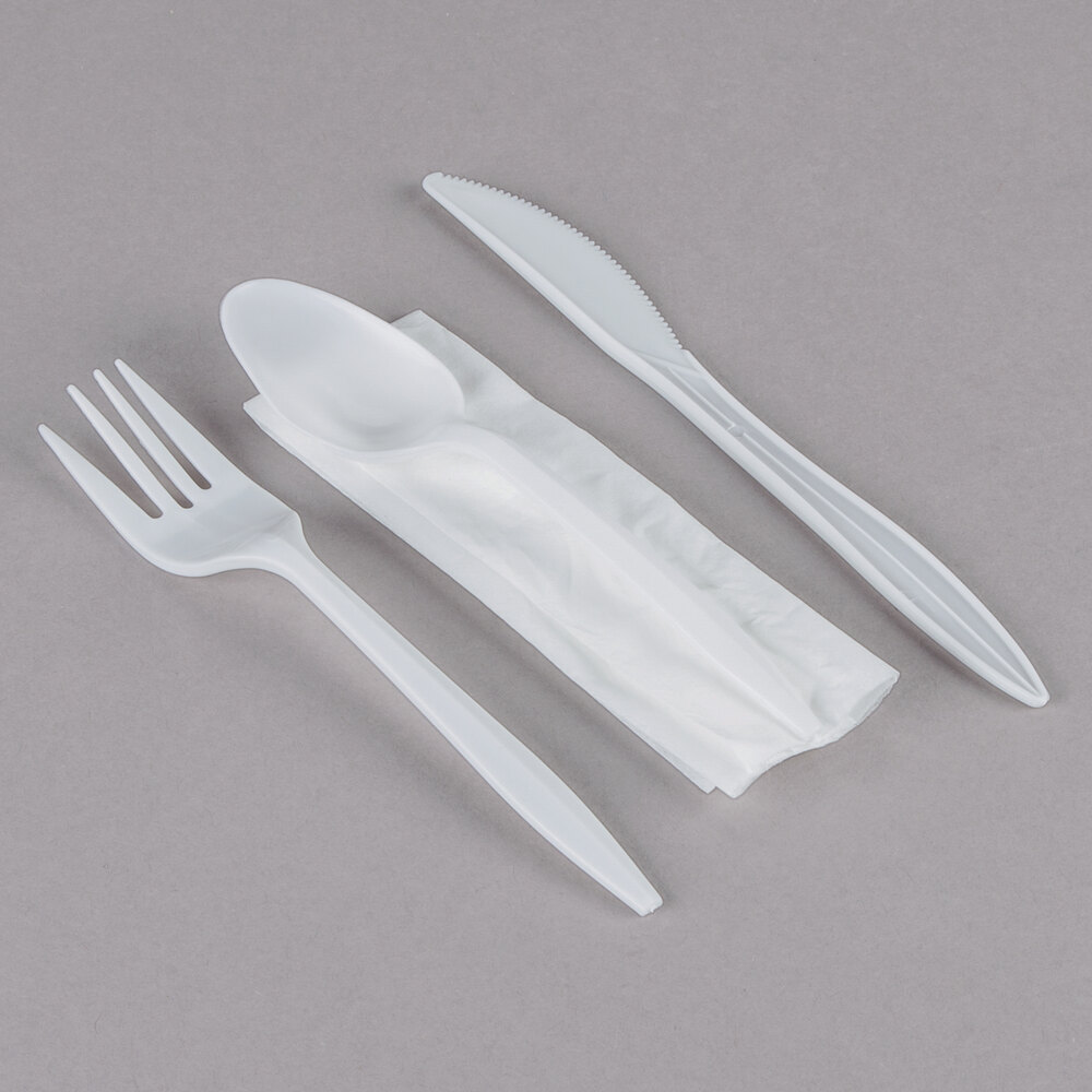 Choice Individually Wrapped Medium Weight White Plastic Cutlery Set with Napkin 250/Case