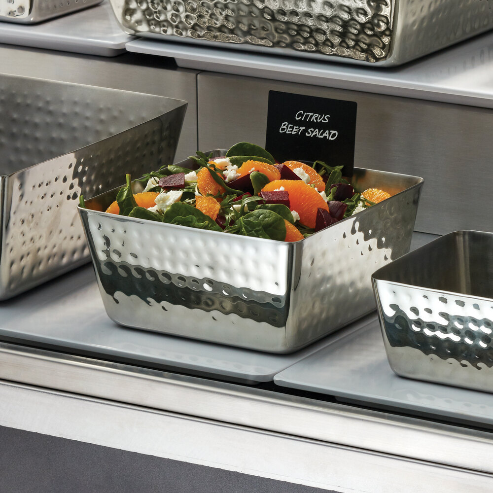 American Metalcraft SSQH73 70 oz. Hammered Stainless Steel Square Bowl