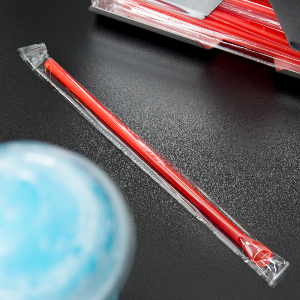 Choice 8" Super Jumbo Red Wrapped Spoon Straw 300/Box