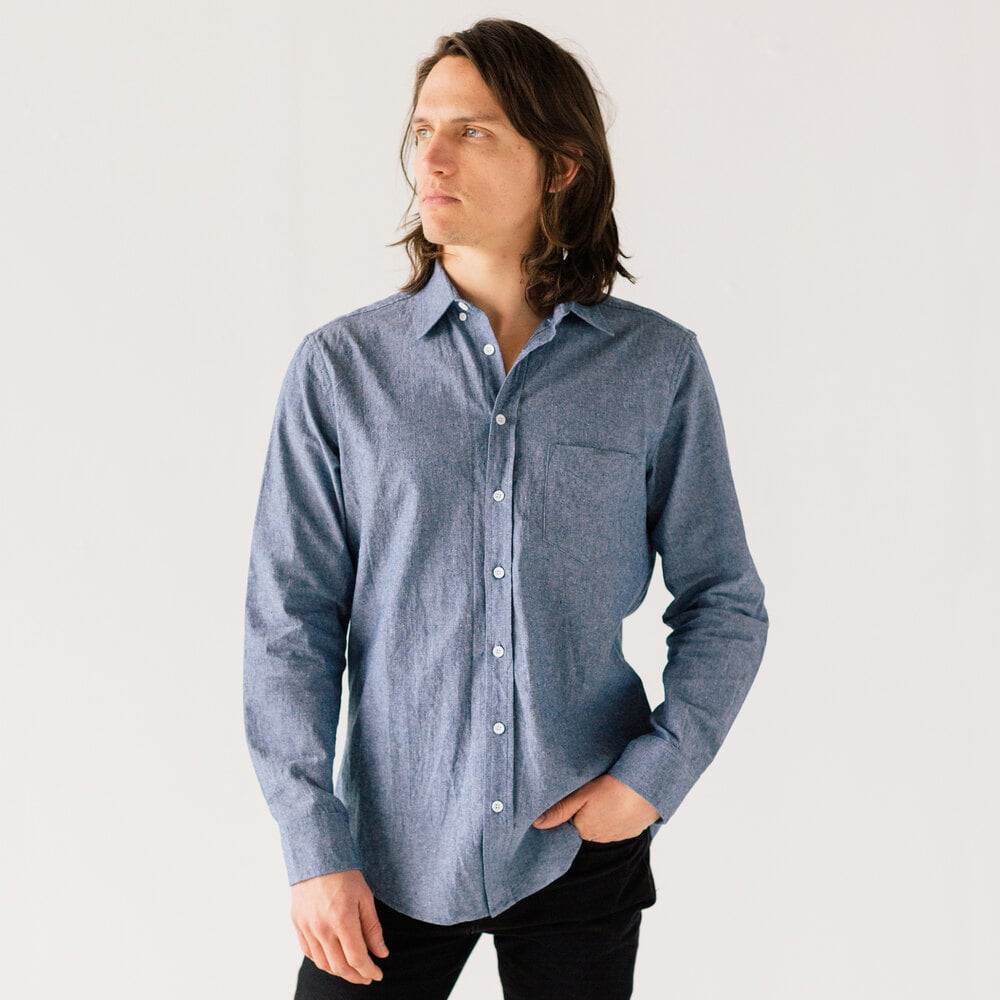 mens chambray shirt long sleeve