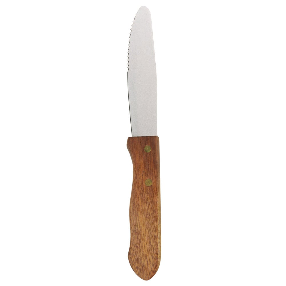 Walco 630527 5" Stainless Steel Serrated Round Tip Steak Knife with Jumbo Wood Handle 12/Case