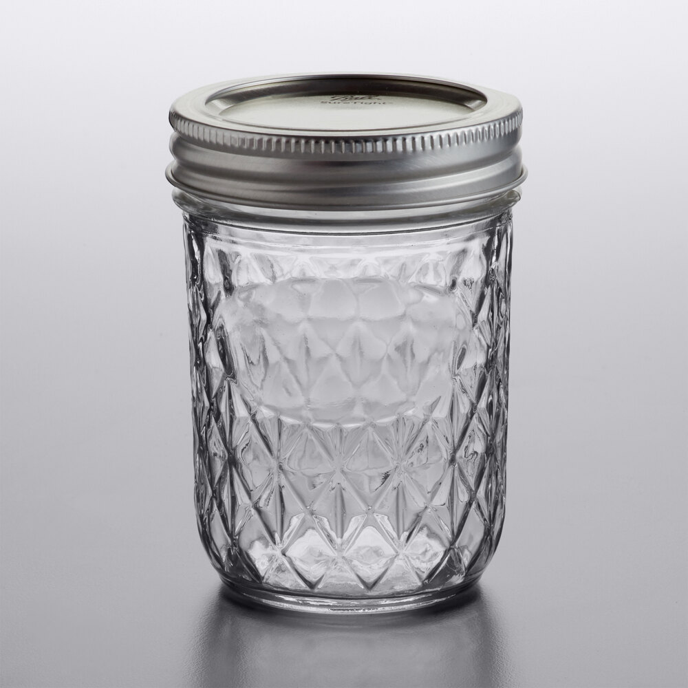 Ball 1440081200 8 Oz Half Pint Quilted Crystal Regular Mouth Glass Canning Jar With Silver