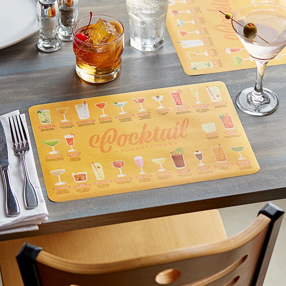 Choice 10" x 14" Cocktail Suggestions Paper Placemat 1000/Case