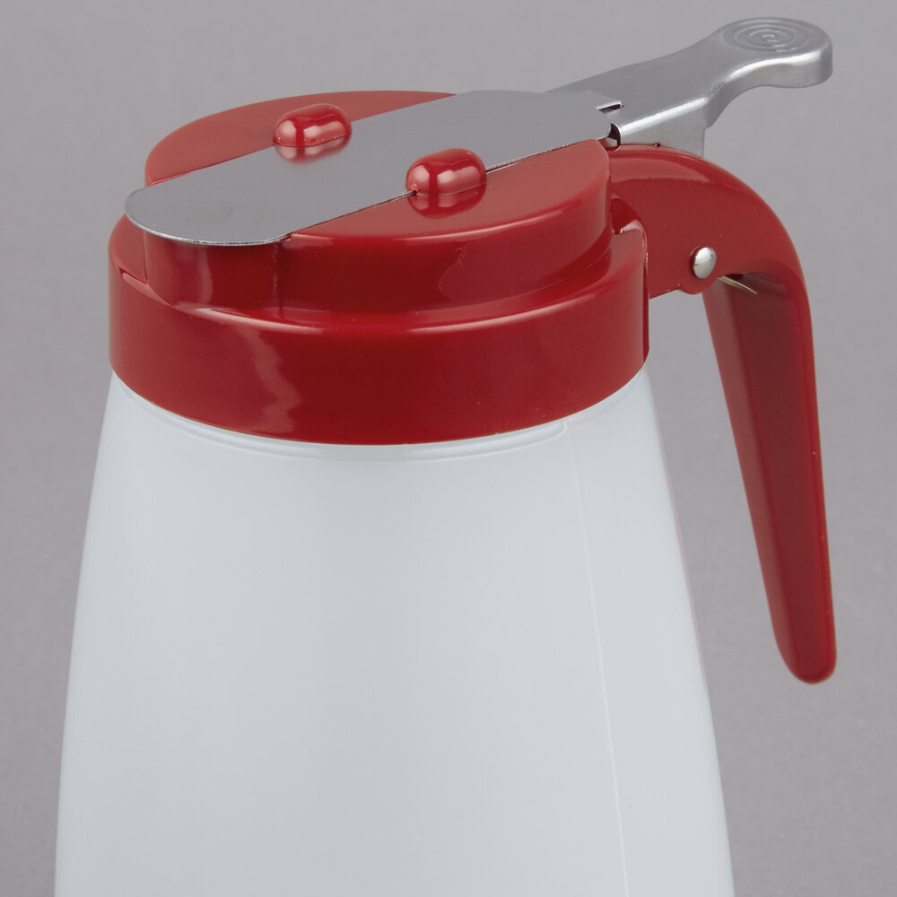 Tablecraft PP10RE 10 oz. Polypropylene Syrup Dispenser with Red ABS Top