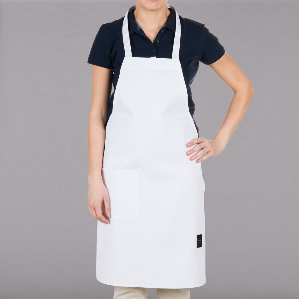 Chef Revival White PolyCotton Customizable Bib Apron with 1 Pocket