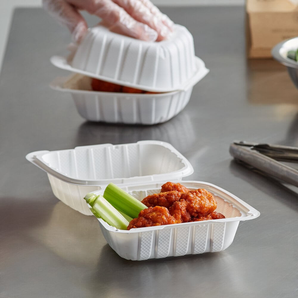 Square Microwaveable White Hinged Take-Out Container - 6