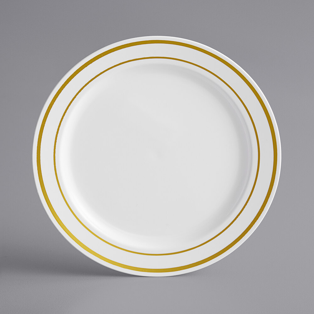 Gold Visions 6" White Plastic Plate with Gold Bands 150/Case