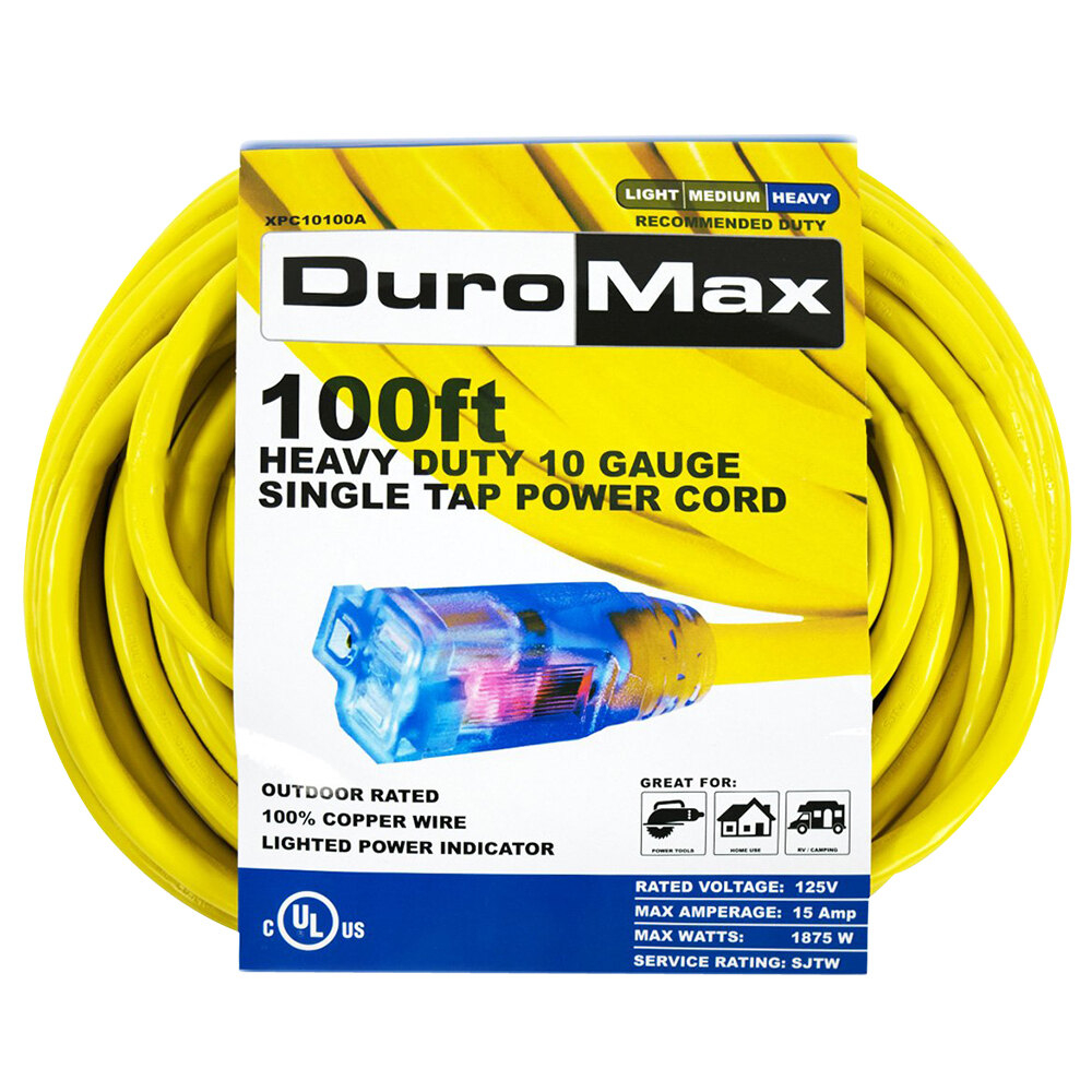 yellow duromax 100 ft. extension cord