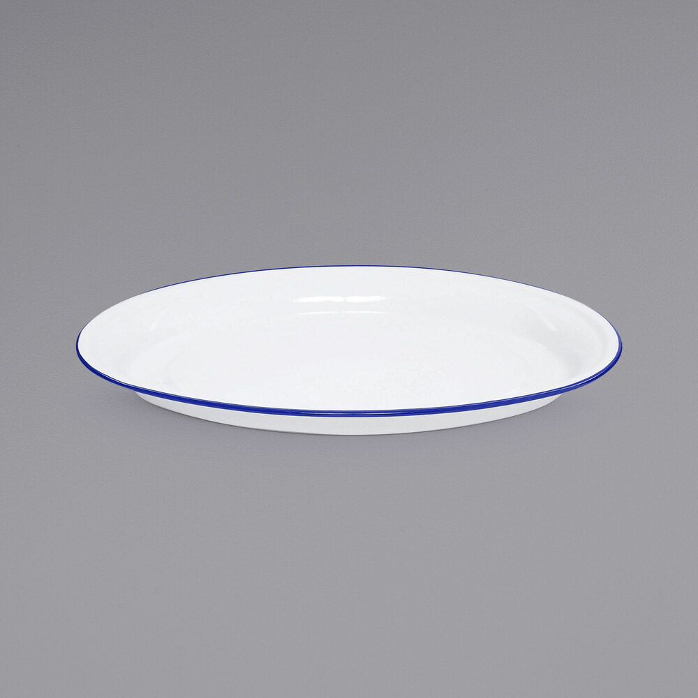 Crow Canyon Home Enamelware Oval Platter, 17.5 inch, Vintage White/Red